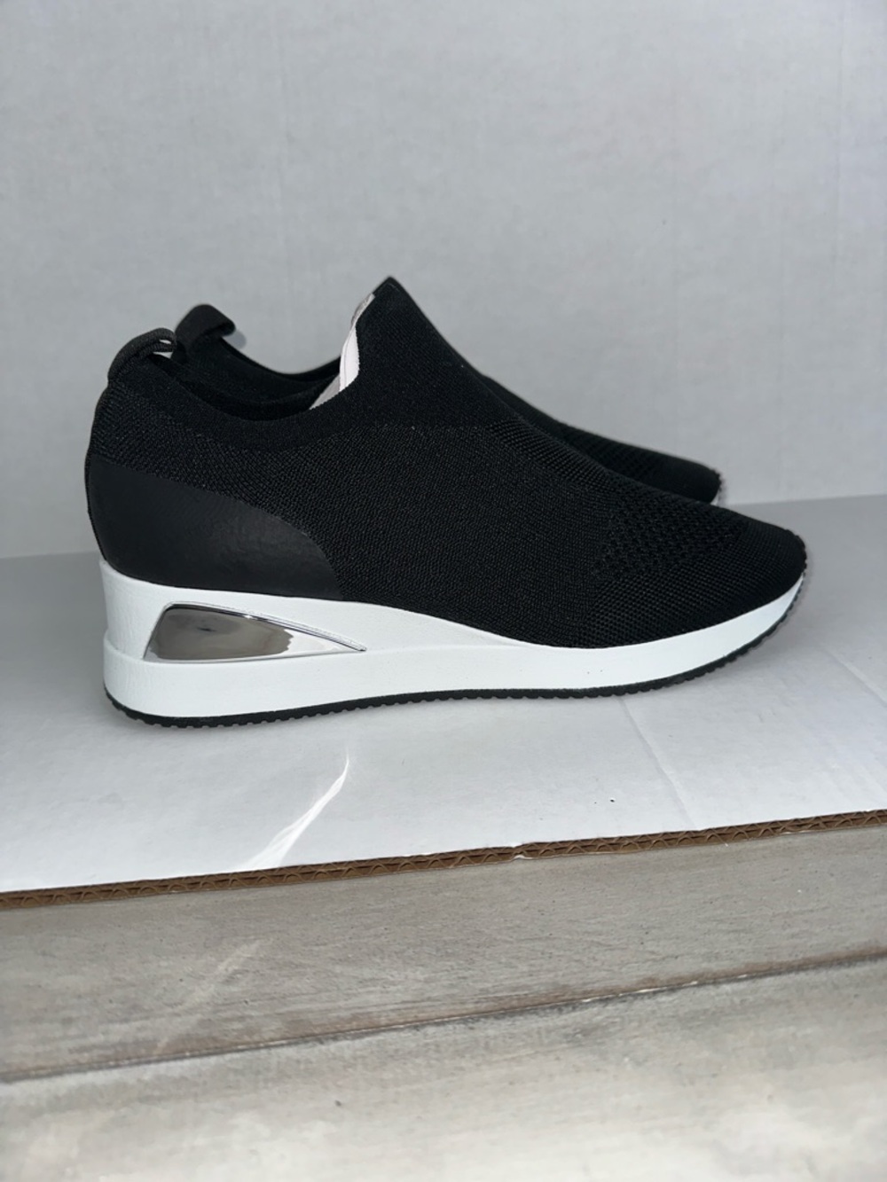 Alfani‎ Black Knit Slip-On Wedge Sneakers with Silver Accent